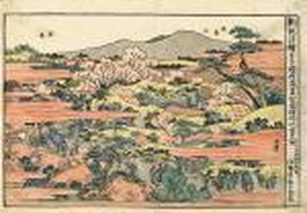Oban, Yoko-e
. Serie: 
Shinpen Ukiyoe
 . Titel: 
Oji Inari Azukayama No Zu
 . Blick Auf Das Dorf In Der Kirschblutenzeit, Mit Spazierganger Und 
Reisende. Bez.: Hokusai Ga. Verlag: Iseya Rihei. Circa 1810.
 Ein Weiteres Blatt Aus Dieser Serie Ist A Oil Painting by Katsushika Hokusai