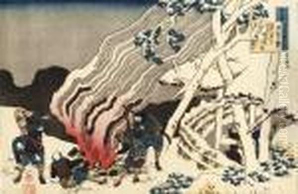 From The Series Hyakunin Isshu 
Uba Ga Etoki [one Hundred Poems Explained By The Nurse] Winter 
Loneliness By Minamoto No Muneyuki Ason, Yamazato Wa In A Hamlet Fuyu Zo
 Sabishisa Oil Painting by Katsushika Hokusai