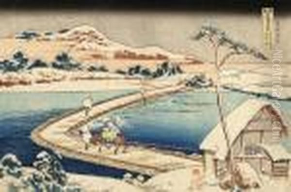 From The Series Shokoku Meikyo 
Kiran [rare Views Of Famous Bridges In All The Provinces], Kozuke 
Sanofunahashi No Kozu Oil Painting by Katsushika Hokusai