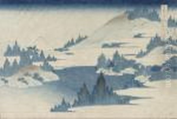 From The Series Fugaku 
Sanjurokkei [the Thirty-six Views Of Mount Fuji], Soshu Hakone Kosui , 
[the Lake At Hakone In Sagami Province], Signed Zen Hokusai Iitsu Hitsu Oil Painting by Katsushika Hokusai