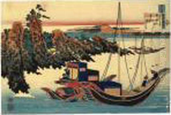 Otomo No Yakamochi From The 
Series ````hyakunin Isshu Ubaga Etoki' (one Hundred Poems As Explained 
By The Nurse) Oil Painting by Katsushika Hokusai