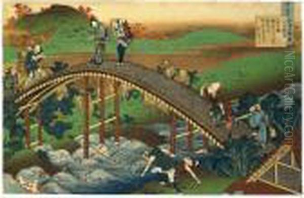 Ariwara No Narihira From The 
Series ````hyakunin Isshu Uba Ga Etoki (one Hundred Poems As Explained 
By The Nurse) Oil Painting by Katsushika Hokusai