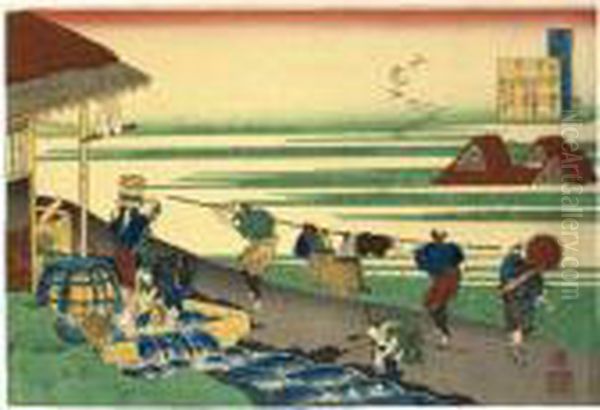 Minamoto No Tsunenobu From The 
Series ````hyakunin Isshu Ubaga Etoki' (one Hundred Poems As Explained 
By The Nurse) Oil Painting by Katsushika Hokusai