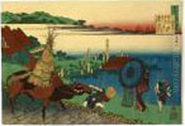 Motoyoshi Shinno From The Series
 ````hyakunin Isshu Ubaga Etoki' (one Hundred Poems As Explained By The 
Nurse) Oil Painting by Katsushika Hokusai