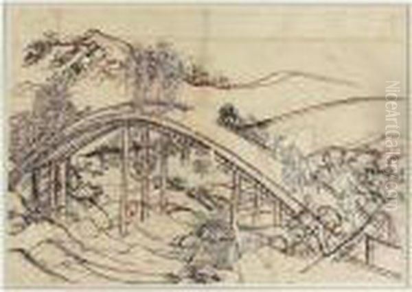 Dessin Preparatoire Pour Les 
Cent Poemes Expliques Par La Nourrice. Illustration D'un Poeme D'ariwara
 No Narihira Oil Painting by Katsushika Hokusai