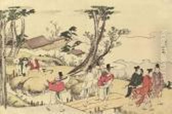 Frontispiece To The Illustrated 
Book Nishikizuri Onna Sanjurokkasen (thirty-six Female Poets In Brocade 
Prints) Oil Painting by Katsushika Hokusai