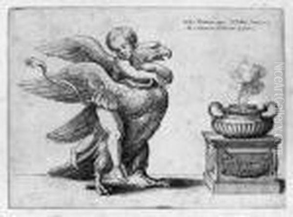 Mythologische Gegenstande Mit 
Amoretten (amor Auf Dem Adler, Amor Auf Dem Lowen, Amor Auf Der 
Gestreiften Tigerin, Amor Und Der Schwan, Die Sphinx Mit Zwei Leibern) Oil Painting by Wenceslaus Hollar