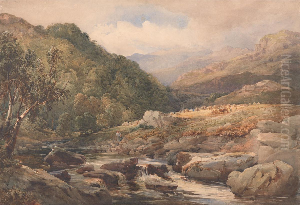 Landscape with Stream and Haymakers Oil Painting by David Hall McKewan