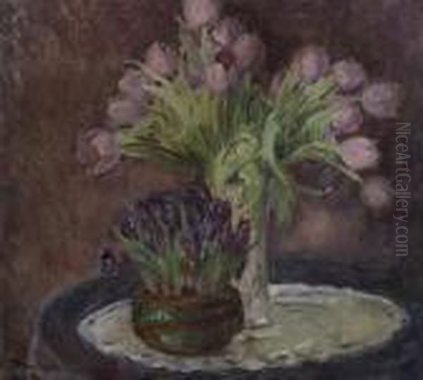 Tulipaner Og Krokus Oil Painting by Thorolf Holmboe