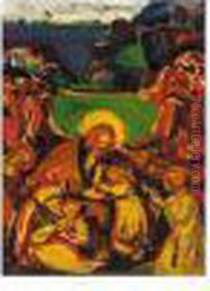 Lasset Die Kindlein Zu Mir Kommen (suffer The Little Children To Come Unto Me) Oil Painting by Adolf Hoelzel