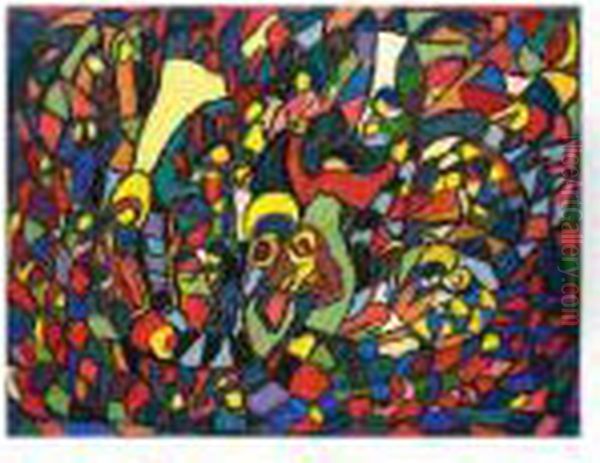 Kleinteilige Glasfensterartige 
Komposition (allerheiligenfenster) (mosaic-like Composition Inspired By 
Stained-glass: ``allerheiligen' Window) Oil Painting by Adolf Hoelzel