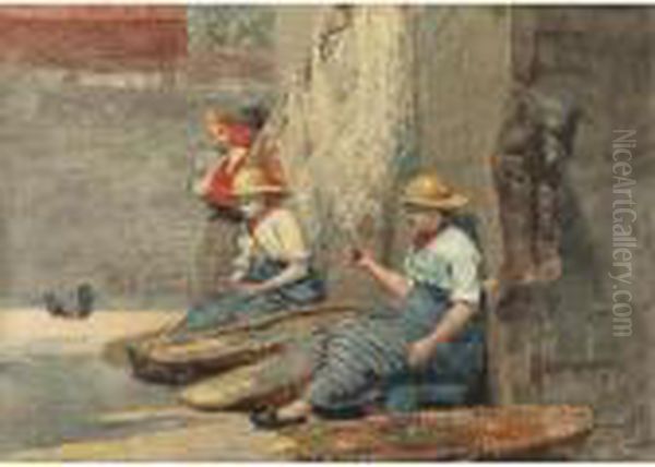 Fishergirls Coiling Tackle Oil Painting by Winslow Homer