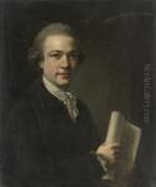 Portrait Of George Gostling, 
Half-length, A Drawing Of The Madonnaand Child In His Right Hand Oil Painting by Nathaniel Hone