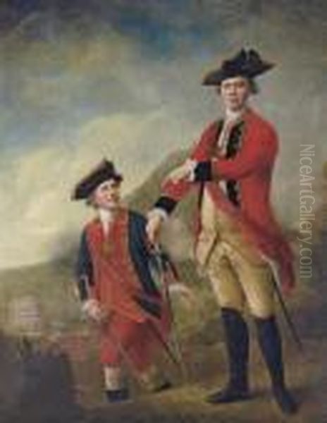 Double Portrait Of 
Lieutenant-general The Hon. Philip Sherard Andcaptain William Tiffin, At
 The Battle Of Brucke-muhle, 21 September1762, The Former Full-length In
 The Uniform Of The 1st Regiment Offoot Guards, The Latter 
Three-quarter-length, Car Oil Painting by Nathaniel Hone