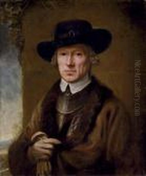 Portrait Of Captain William 
Baillie (1723-1810), Half-length, In A Brown Coat With Fur Trim And A 
Black Hat, Holding A Glove In His Right Hand Oil Painting by Nathaniel Hone