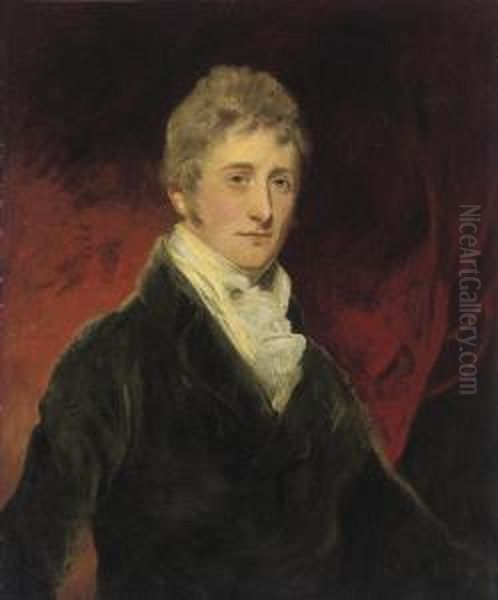Portrait Of A Gentleman, 
Traditionally Identified As Thomas Hamilton, Lord Binning, Later 9th 
Earl Of Haddington (1780-1858), Half-length, In A Blue Coat Oil Painting by John Hoppner