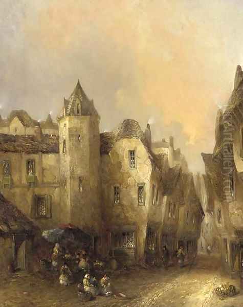 A continental street Oil Painting by C. Montague