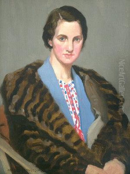Portrait Of A Lady, Seated 
Half-length In A Fur Coat And Portrait Of A Gentleman, Seated 
Quarter-length N A Black Suit Oil Painting by George Houston