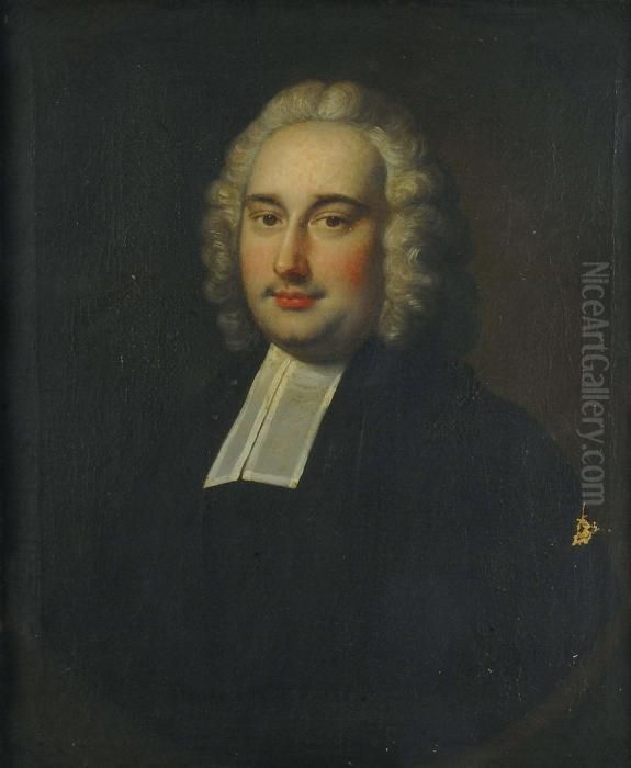 Portrait Of Reverend William 
Batt, Bust-length, In A White Lawn Collar, In A Feigned Oval Inscribed, 
'rev William Batt/collingbourne' Oil On Canvas 29 X 24 In Oil Painting by Thomas Hudson