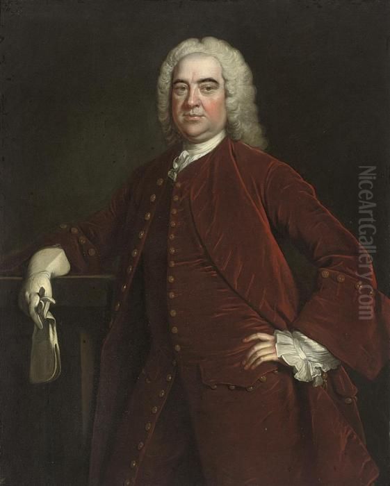 Speke Of Curry Revel And White 
Lackington, Three-quarter-length, In A Red Velvet Coat And Waistcoat, 
Gloves In His Right Hand Oil Painting by Thomas Hudson