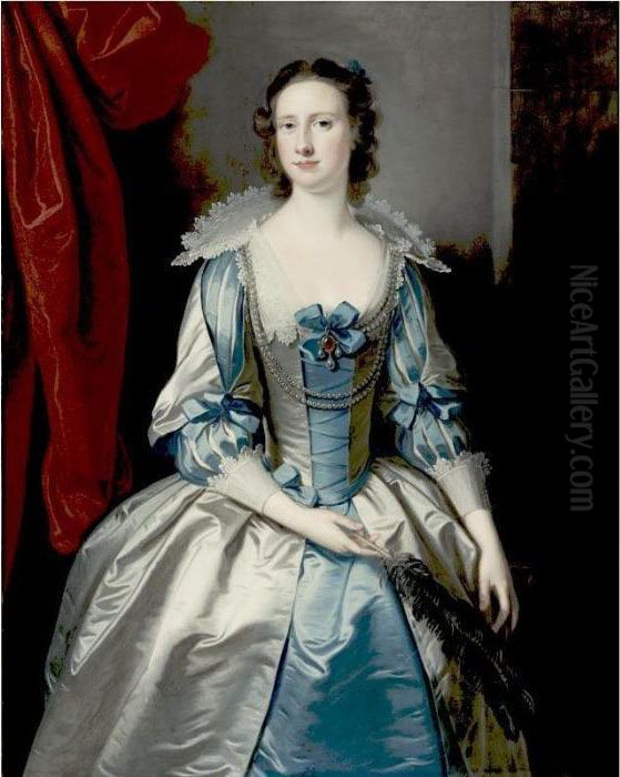 Portrait Of A Lady, Said To Be Mrs. Fryer Oil Painting by Thomas Hudson