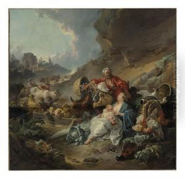 Une Caravanne Oil Painting by Jean-Baptiste Huet