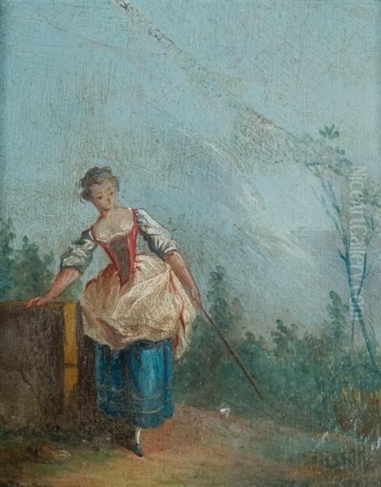 Jeune Fille Pres D'un Puits Oil Painting by Jean-Baptiste Huet