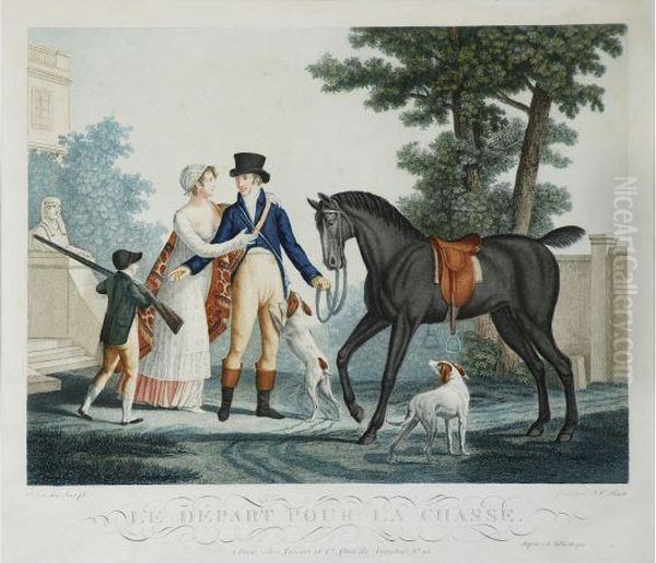 Le Depart Pour Lachasse Oil Painting by Jean-Baptiste Huet