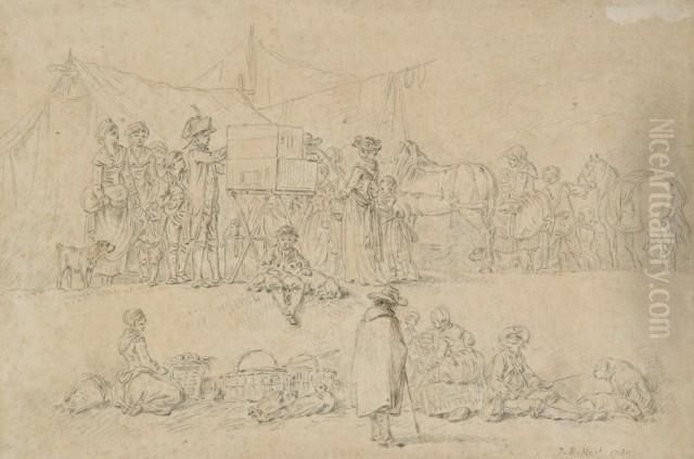 Scene De Foire : La Boite A Optique Oil Painting by Jean-Baptiste Huet
