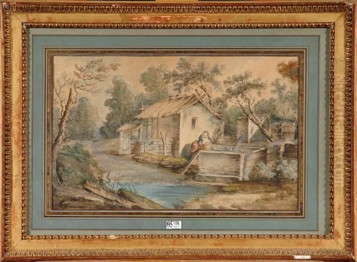 Jeune Fille A La Fontaine Oil Painting by Jean-Baptiste Huet