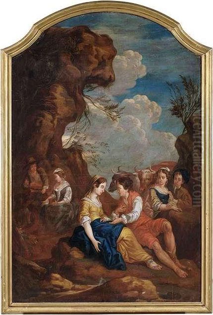 Pastoral Scene In An Arcadian Landscape. Oil Painting by Jean-Baptiste Huet