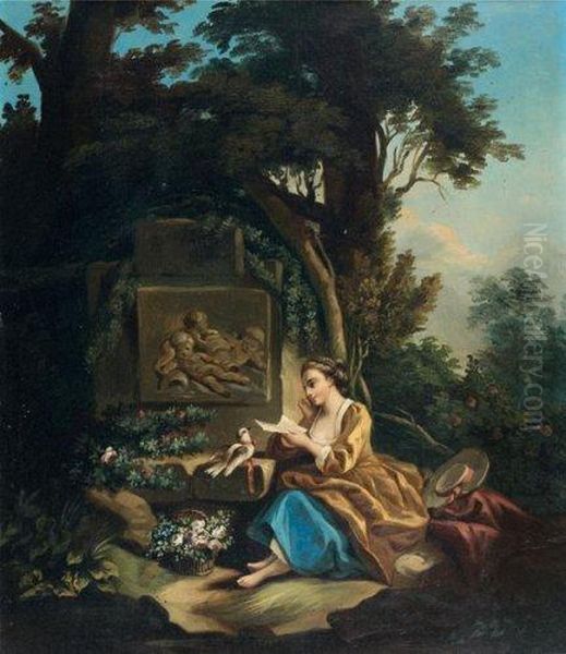 L'amour En Colombe Et La Lettre D'amour Oil Painting by Jean-Baptiste Huet
