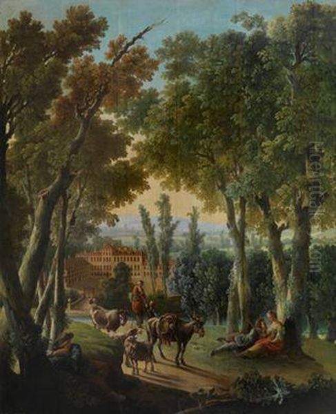 Eine Schaferszene In Einerweiten Landschaft Vor Einer Schlossanlage Oil Painting by Jean-Baptiste Huet