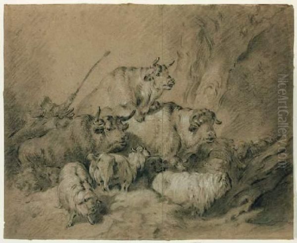 Marche D'animaux Oil Painting by Jean-Baptiste Huet