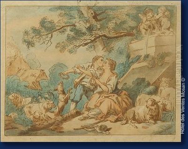 Scene Galante. Oil Painting by Jean-Baptiste Huet