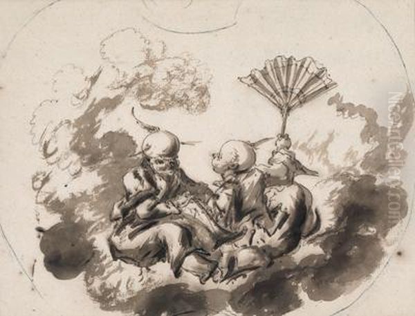 Entwurf Fur Einen Facher Mit Chinoiserie Oil Painting by Jean-Baptiste Huet