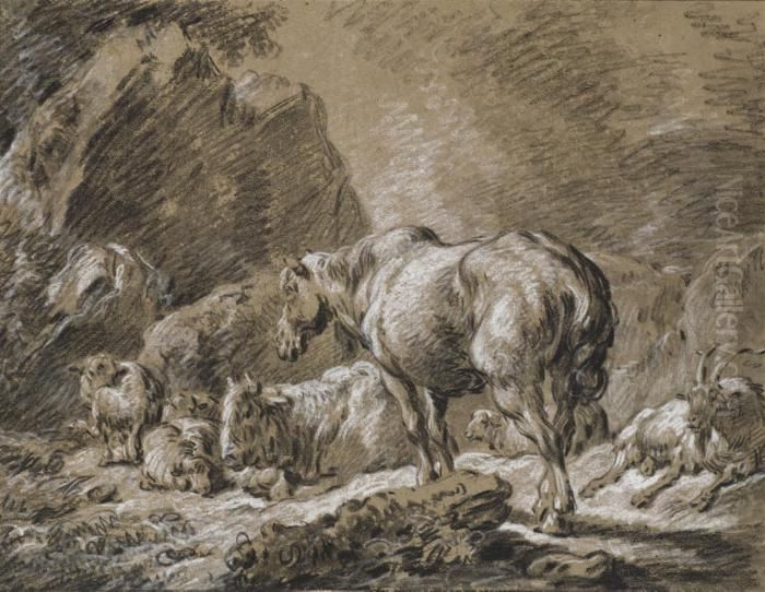 Vaches Oil Painting by Jean-Baptiste Huet