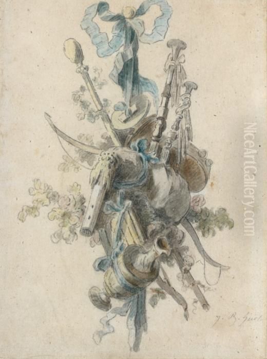 Ensemble De Six Trophees Allegoriques Oil Painting by Jean-Baptiste Huet