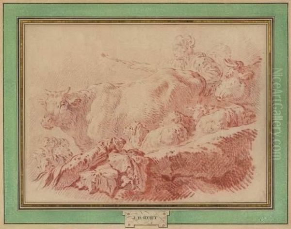 Bergere Entouree De Son Troupeau Oil Painting by Jean-Baptiste Huet