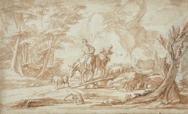 Leading The Sheep Oil Painting by Jean-Baptiste Huet