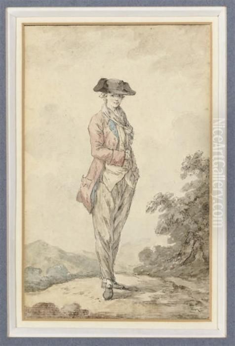 A Young Man Standing With His 
Hand In His Vest Pocket; And Acompanion Drawing Of A Young Woman Playing
 A Tambourine Oil Painting by Jean-Baptiste Huet