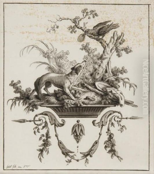 Le Corbeau Et Le Renard Oil Painting by Jean-Baptiste Huet