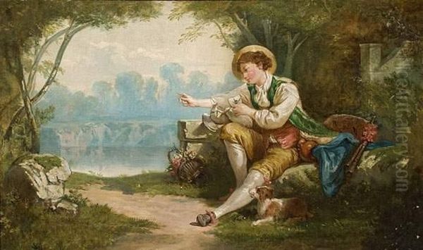 Le Depart Du Courrier. Oil Painting by Jean-Baptiste Huet