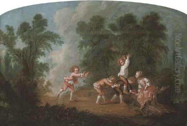 A Wooded River Landscape With 
Women Bathing; And A Wooded Landscape With Children Playing Leap-frog Oil Painting by Jean-Baptiste Huet