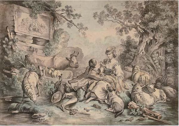 Rustic Love Oil Painting by Jean-Baptiste Huet