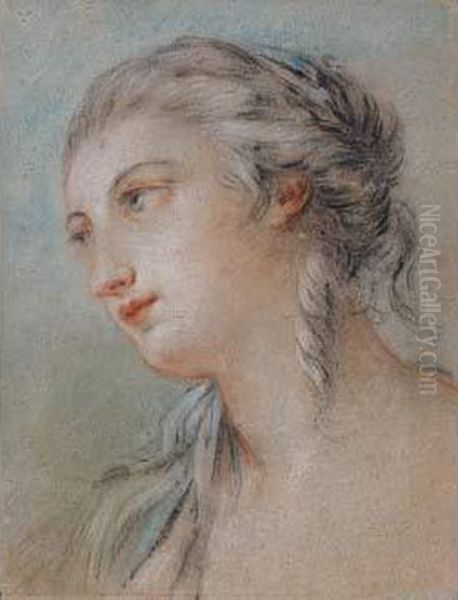 Tete De Jeune Femme Oil Painting by Jean-Baptiste Huet