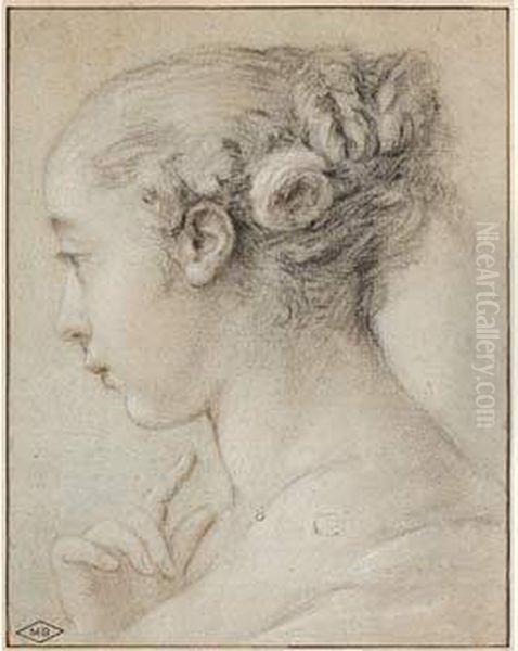 Tete De Jeune Femme De Profil A Gauche Oil Painting by Jean-Baptiste Huet