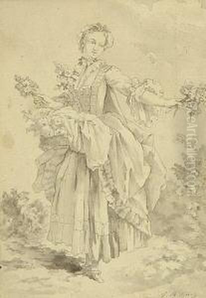 Junge Blumenverkauferin. Oil Painting by Jean-Baptiste Huet