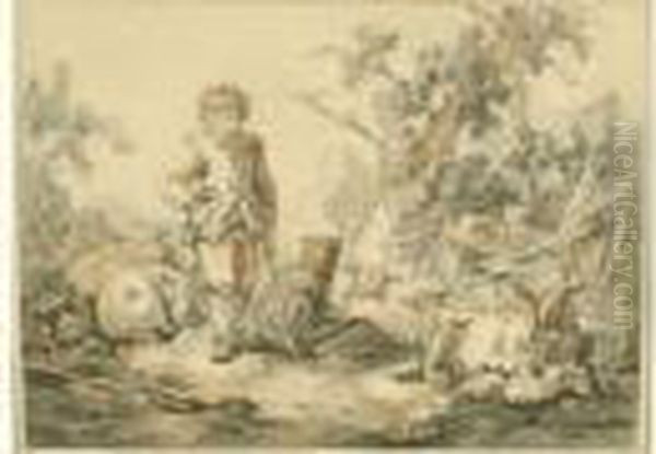 Ecole Francaise Oil Painting by Jean-Baptiste Huet