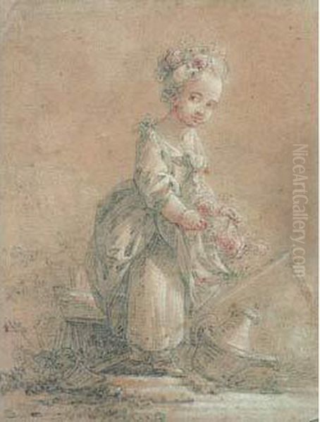 Une Jeune Paysanne Oil Painting by Jean-Baptiste Huet